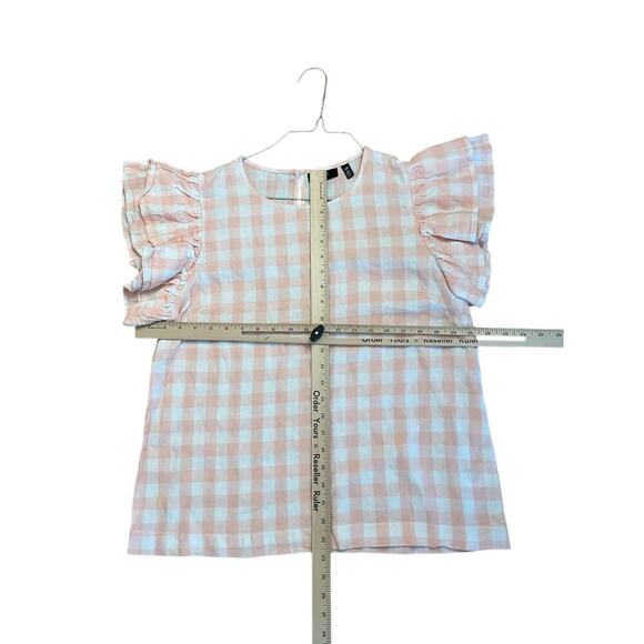 Ella Rafaella Linen Blend Plaided Flutter Short Sleeve Top Peach Melba Large NEW - Picture 8 of 8